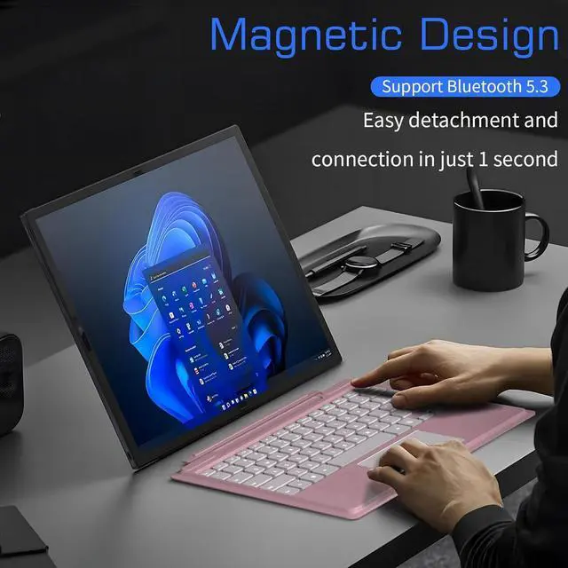 Alt view image 5 of 7 - Junfire Detachable Keyboard for Microsoft Surface Pro 11/10/9/ProX (13-inch,2024/2022), 7-Color Backlit Wireless Keyboard with Touchpad, 14 Shortcut Keys, 30H Battery  Magnetic & Slim Design, Pink