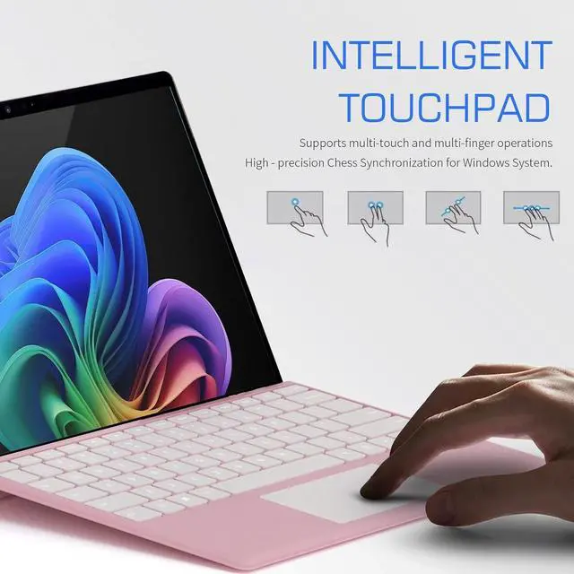 Alt view image 6 of 7 - Junfire Detachable Keyboard for Microsoft Surface Pro 11/10/9/ProX (13-inch,2024/2022), 7-Color Backlit Wireless Keyboard with Touchpad, 14 Shortcut Keys, 30H Battery  Magnetic & Slim Design, Pink