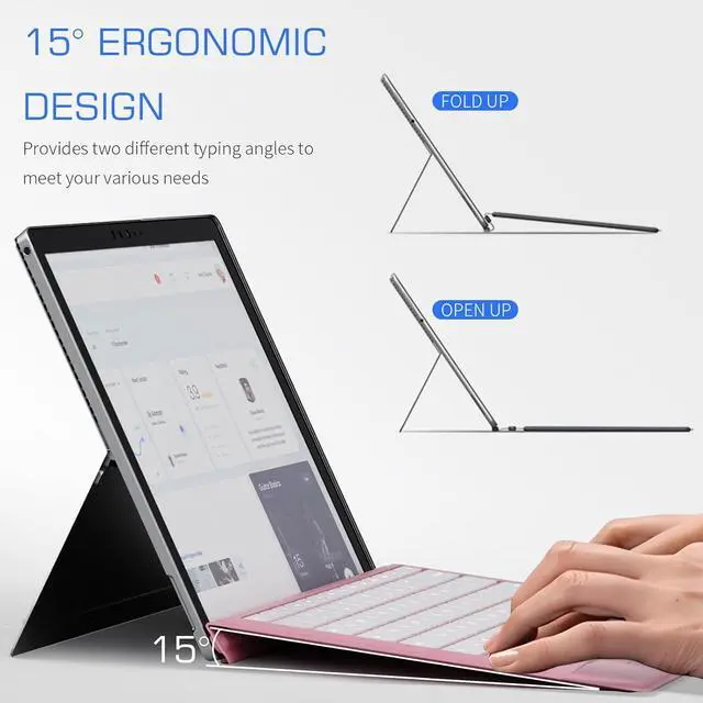 Alt view image 7 of 7 - Junfire Detachable Keyboard for Microsoft Surface Pro 11/10/9/ProX (13-inch,2024/2022), 7-Color Backlit Wireless Keyboard with Touchpad, 14 Shortcut Keys, 30H Battery  Magnetic & Slim Design, Pink