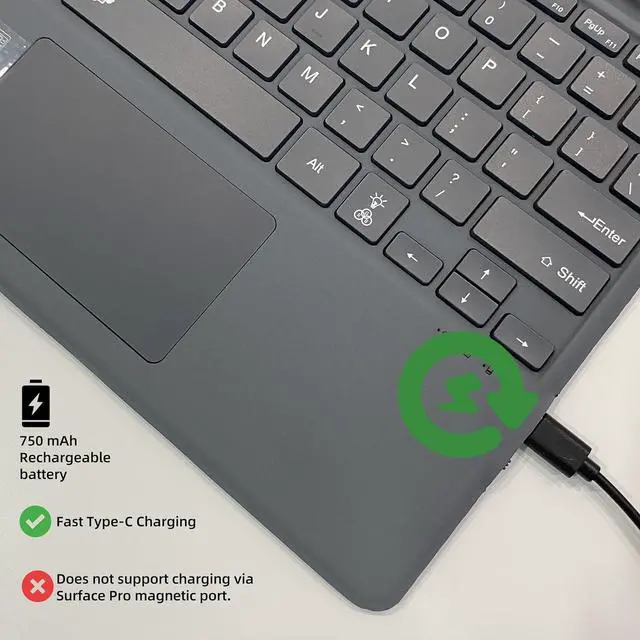 Alt view image 4 of 6 - Keyboard for Microsoft Surface Pro Copilot+ (11th Edition) / Pro 11 / Pro 10 / Pro 9 / Pro 8 / Pro X, 13 inch, Detachable Type Cover with Touchpad, Pen Holder (Grey Without Backlit)