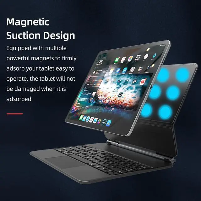 Alt view image 4 of 7 - BT Magnetic Suction Touch Control Keyboard with ive Shell Compatible with Pro 12.9'' 2018-2021 Black(with Back)