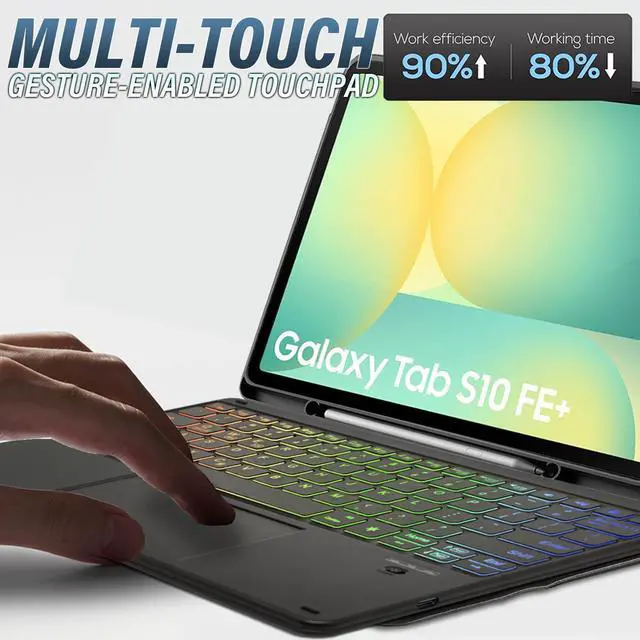 Alt view image 4 of 7 - Touchpad Keyboard Case for Samsung Galaxy Tab S10 FE Plus 13.1 Inch 2025, LDSOYIA Rainbow Backlit Wireless Trackpad Keyboard PU Cover Case for 13.1 Galaxy Tab S10 FE+ 2025 Model (SM-X620/X626B)