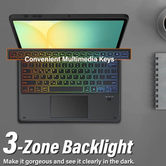 Alt view image 6 of 7 - Touchpad Keyboard Case for Samsung Galaxy Tab S10 FE Plus 13.1 Inch 2025, LDSOYIA Rainbow Backlit Wireless Trackpad Keyboard PU Cover Case for 13.1 Galaxy Tab S10 FE+ 2025 Model (SM-X620/X626B)