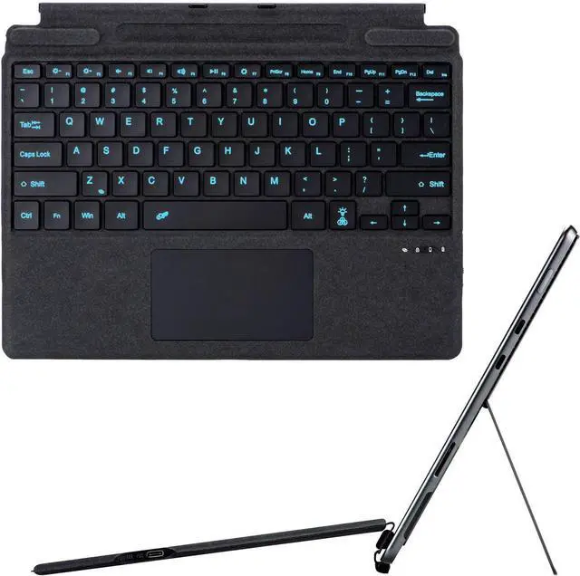Main image of Type Cover for Microsoft Surface Pro 11 / Pro 10 / Pro 9 / Pro 8 / Pro X, 7-Color Backlight Keyboard with Touchpad, Portable Ultra-Thin Detachable Keyboard (with Pen Holder),Black