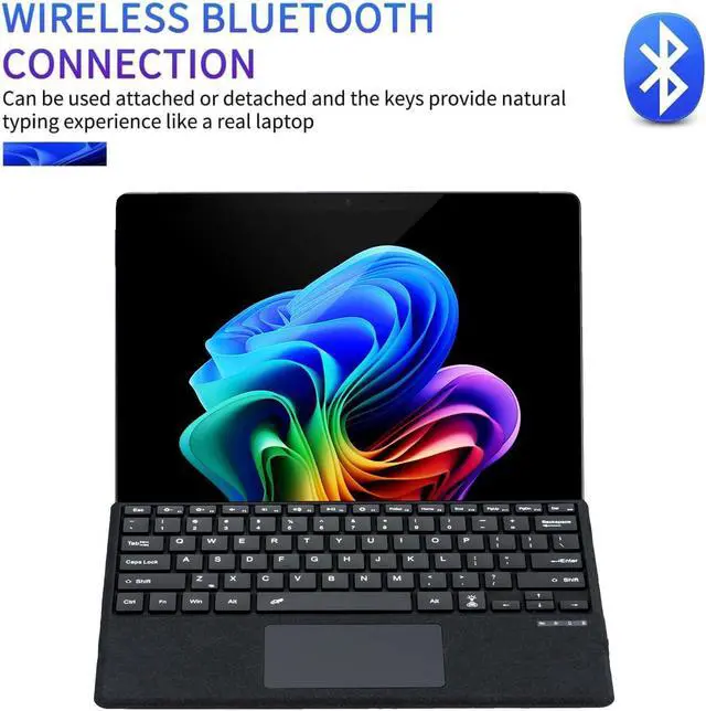 Alt view image 3 of 7 - Type Cover for Microsoft Surface Pro 11 / Pro 10 / Pro 9 / Pro 8 / Pro X, 7-Color Backlight Keyboard with Touchpad, Portable Ultra-Thin Detachable Keyboard (with Pen Holder),Black