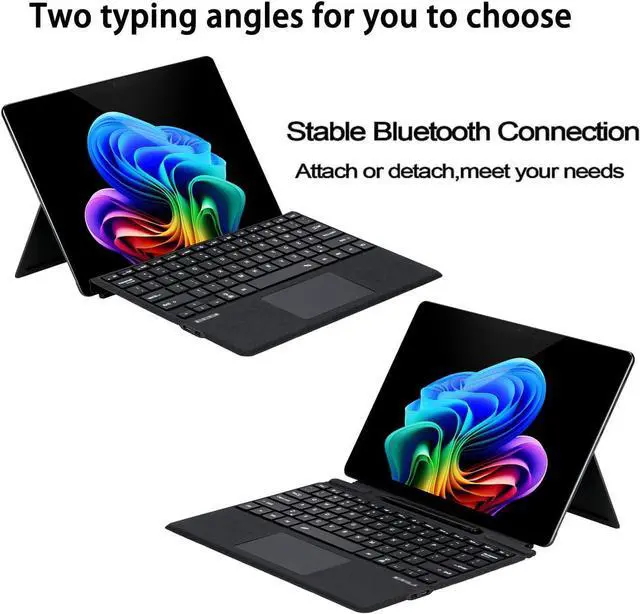 Alt view image 4 of 7 - Type Cover for Microsoft Surface Pro 11 / Pro 10 / Pro 9 / Pro 8 / Pro X, 7-Color Backlight Keyboard with Touchpad, Portable Ultra-Thin Detachable Keyboard (with Pen Holder),Black