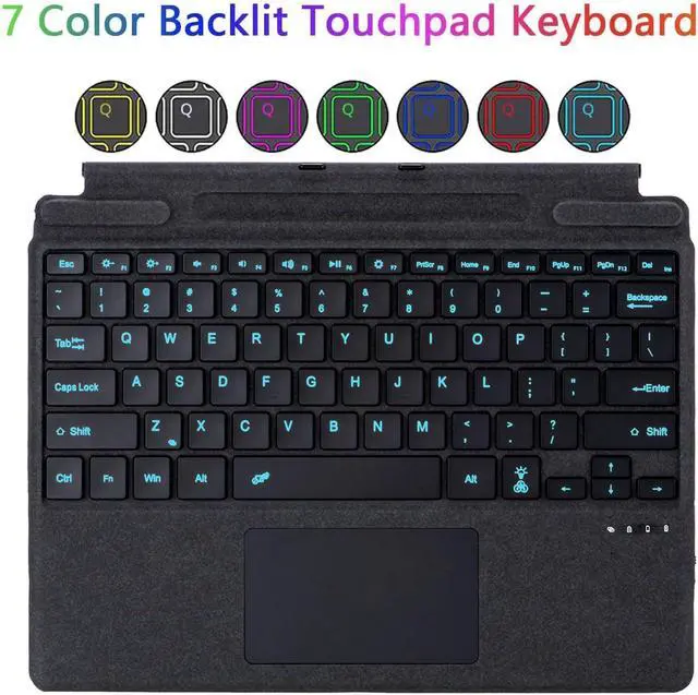 Alt view image 5 of 7 - Type Cover for Microsoft Surface Pro 11 / Pro 10 / Pro 9 / Pro 8 / Pro X, 7-Color Backlight Keyboard with Touchpad, Portable Ultra-Thin Detachable Keyboard (with Pen Holder),Black