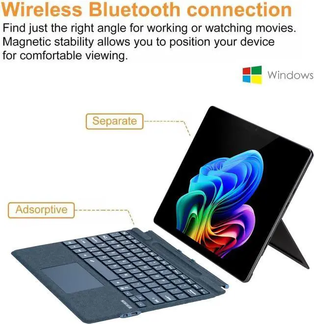 Alt view image 2 of 7 - Type Cover for Microsoft Surface Pro 7+/Pro 7 / Pro 6 / Pro 5 / Pro 4 / Pro 3, 12.3 inch, 7-Color Backlit Touchpad Bluetooth Keyboard, Portable Ultra-Thin Keyboard with Pen Holder,Blue
