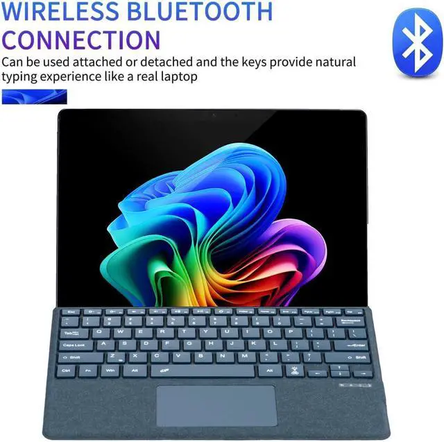Alt view image 3 of 7 - Type Cover for Microsoft Surface Pro 7+/Pro 7 / Pro 6 / Pro 5 / Pro 4 / Pro 3, 12.3 inch, 7-Color Backlit Touchpad Bluetooth Keyboard, Portable Ultra-Thin Keyboard with Pen Holder,Blue