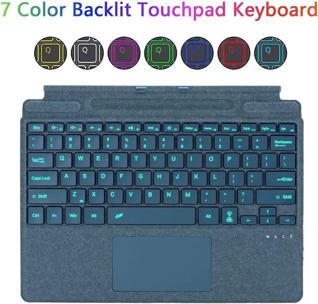 Alt view image 5 of 7 - Type Cover for Microsoft Surface Pro 7+/Pro 7 / Pro 6 / Pro 5 / Pro 4 / Pro 3, 12.3 inch, 7-Color Backlit Touchpad Bluetooth Keyboard, Portable Ultra-Thin Keyboard with Pen Holder,Blue