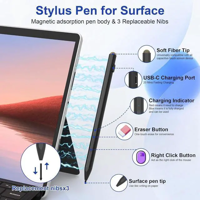 Alt view image 3 of 7 - Surface Stylus Pen and Surface Pro Keyboard Combo,Surface Pen Compatible with Surface Pro/Go/Book/Studio/Laptop, Surface Pro Keyboard Type Cover Compatible with 7+/7/6/5/4/3