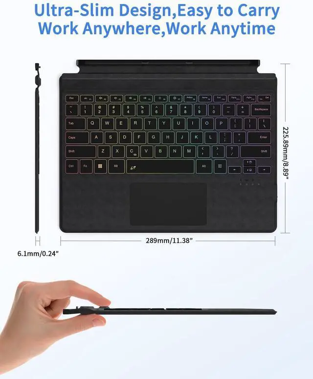 Alt view image 6 of 7 - Surface Pro Keyboard, Wireless Type Cover for Microsoft Surface Pro 7 Plus 7/6/5/4/3 12.3 inch, 7 Color Backlit Bluetooth Ultra-Slim Portable Magnetic Keyboard with Trackpad