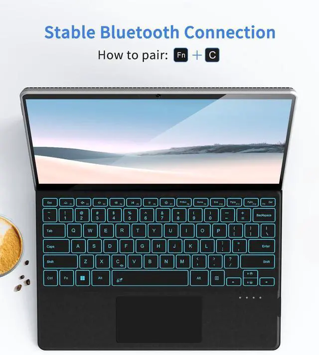 Alt view image 7 of 7 - Surface Pro Keyboard, Wireless Type Cover for Microsoft Surface Pro 7 Plus 7/6/5/4/3 12.3 inch, 7 Color Backlit Bluetooth Ultra-Slim Portable Magnetic Keyboard with Trackpad