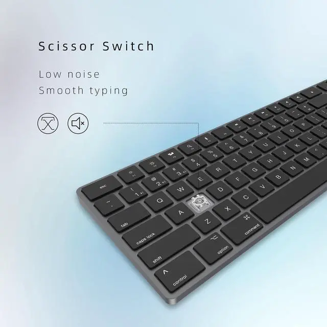 Alt view image 3 of 7 - Bluetooth Slim Keyboard for Mac, Aluminum Rechargeable Keyboard Wireless, Low-Profile Silent Flat Key Compatible with Apple iMac, MacBook, Mac and iOS, Full Size - Space Gray