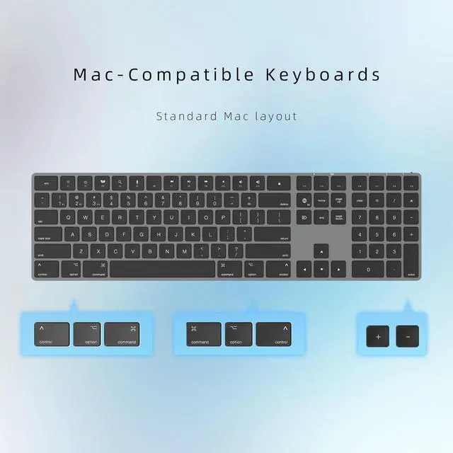 Alt view image 6 of 7 - Bluetooth Slim Keyboard for Mac, Aluminum Rechargeable Keyboard Wireless, Low-Profile Silent Flat Key Compatible with Apple iMac, MacBook, Mac and iOS, Full Size - Space Gray