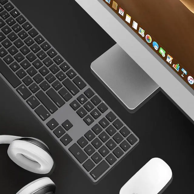 Alt view image 7 of 7 - Bluetooth Slim Keyboard for Mac, Aluminum Rechargeable Keyboard Wireless, Low-Profile Silent Flat Key Compatible with Apple iMac, MacBook, Mac and iOS, Full Size - Space Gray