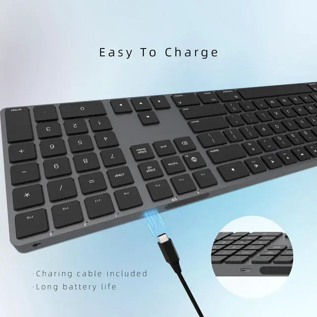 Alt view image 5 of 7 - Bluetooth Slim Keyboard for Mac, Aluminum Rechargeable Keyboard Wireless, Low-Profile Silent Flat Key Compatible with Apple iMac, MacBook, Mac and iOS, Full Size - Space Gray
