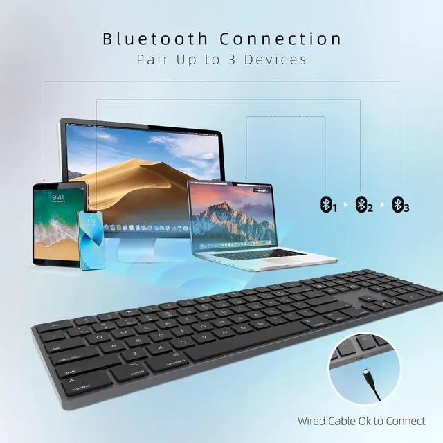 Alt view image 4 of 7 - Bluetooth Slim Keyboard for Mac, Aluminum Rechargeable Keyboard Wireless, Low-Profile Silent Flat Key Compatible with Apple iMac, MacBook, Mac and iOS, Full Size - Space Gray