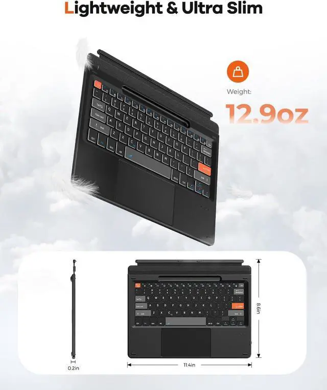 Alt view image 3 of 7 - Doohoeek Surface Pro 11/10/9/8/X Gen 13" Keyboard, Bluetooth Keyboard with Touch Pad & Pen Slot & Lighting Keys Compatible with Surface Pro Copilot+ 13-inch, Wireless Keypad for Windows 11