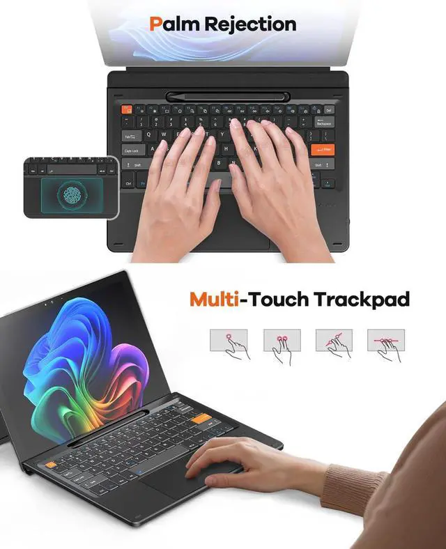 Alt view image 5 of 7 - Doohoeek Surface Pro 11/10/9/8/X Gen 13" Keyboard, Bluetooth Keyboard with Touch Pad & Pen Slot & Lighting Keys Compatible with Surface Pro Copilot+ 13-inch, Wireless Keypad for Windows 11