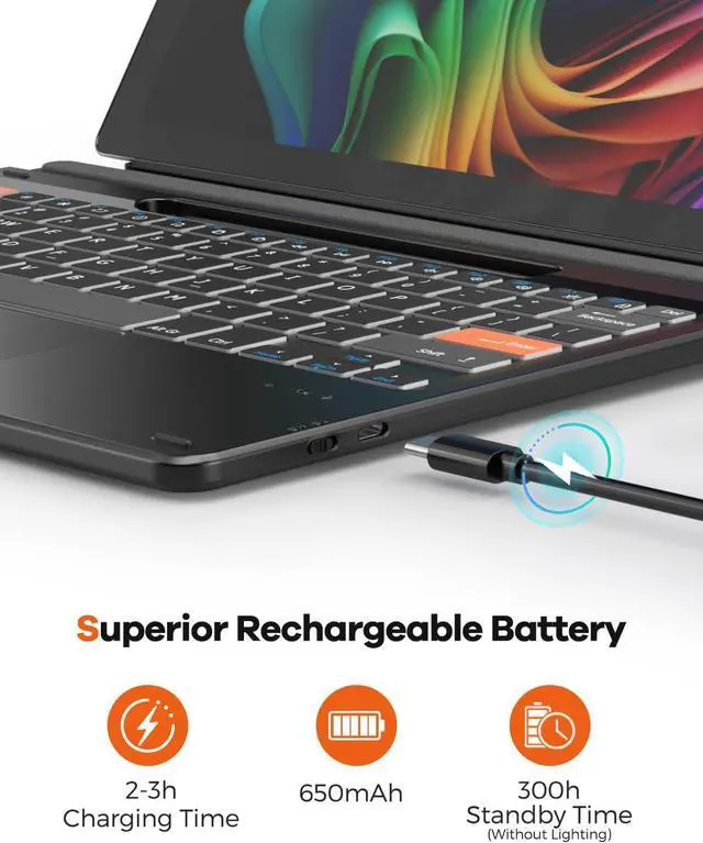 Alt view image 6 of 7 - Doohoeek Surface Pro 11/10/9/8/X Gen 13" Keyboard, Bluetooth Keyboard with Touch Pad & Pen Slot & Lighting Keys Compatible with Surface Pro Copilot+ 13-inch, Wireless Keypad for Windows 11