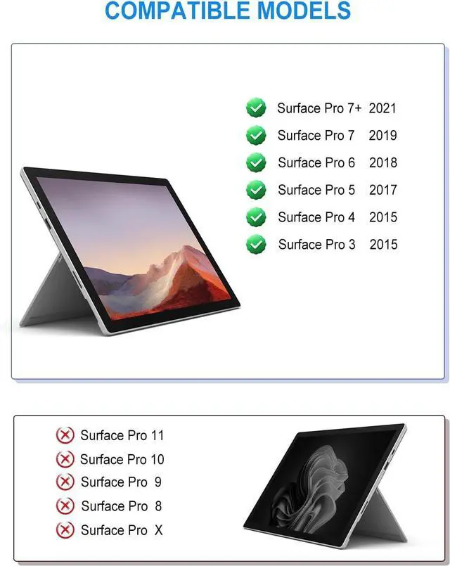 Alt view image 2 of 7 - Surface Pro 3/4/5/6/7/7+ Keyboard, Ultra-Slim Wireless Bluetooth Surface Keyboard with Palm-Rejection Trackpad, 7-Color Backlit, Sleep/Wake Function, Long Battery Life