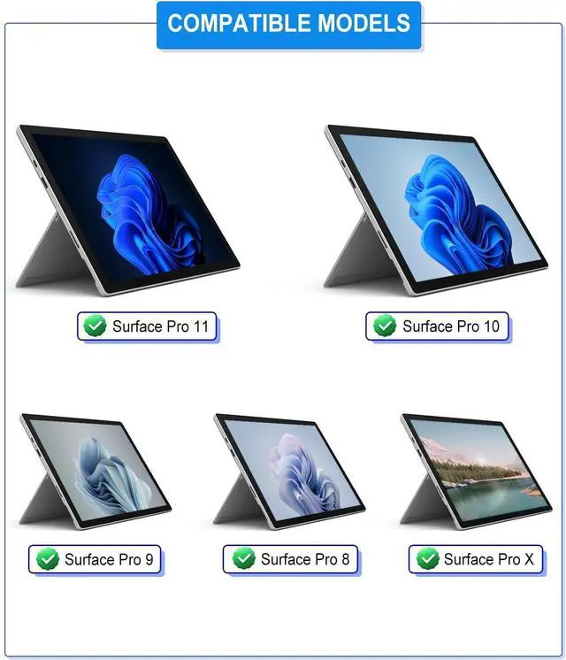 Alt view image 2 of 7 - Surface Pro 11/10/9/8/X Keyboard, Ultra-Slim Wireless Bluetooth Surface Keyboard with Palm-Rejection Trackpad, 7-Color Backlit, Sleep/Wake Function, Long Battery Life