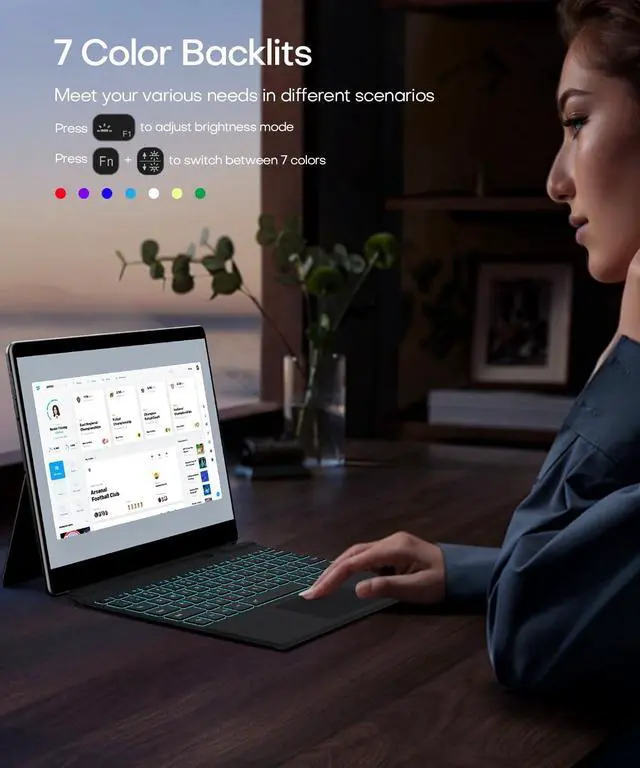 Alt view image 3 of 7 - Surface Pro 11/10/9/8/X Keyboard, Ultra-Slim Wireless Bluetooth Surface Keyboard with Palm-Rejection Trackpad, 7-Color Backlit, Sleep/Wake Function, Long Battery Life