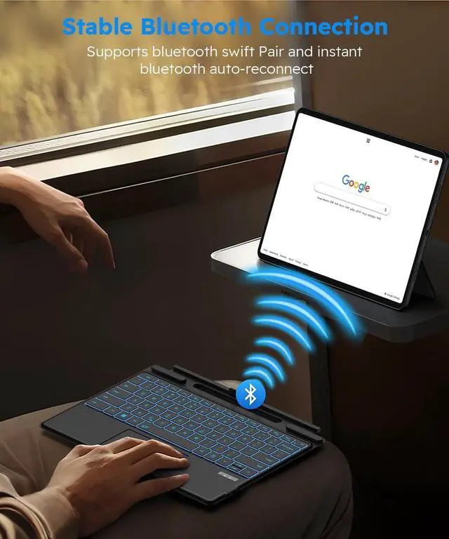Alt view image 4 of 7 - Surface Pro 11/10/9/8/X Keyboard, Ultra-Slim Wireless Bluetooth Surface Keyboard with Palm-Rejection Trackpad, 7-Color Backlit, Sleep/Wake Function, Long Battery Life