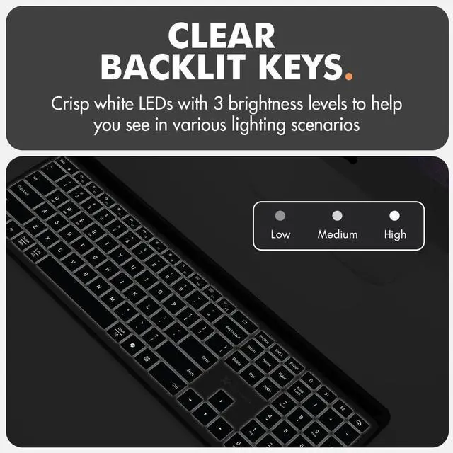 Alt view image 2 of 7 - X9 Full Size Bluetooth Keyboard with Phone Holder - Backlit Wireless Keyboard, Switch Multi Device, Quiet, Slim, Rechargeable, w/Copilot for iPhone, Tablet, PC, Mac, iPad, MacBook, iOS, Android - Gray