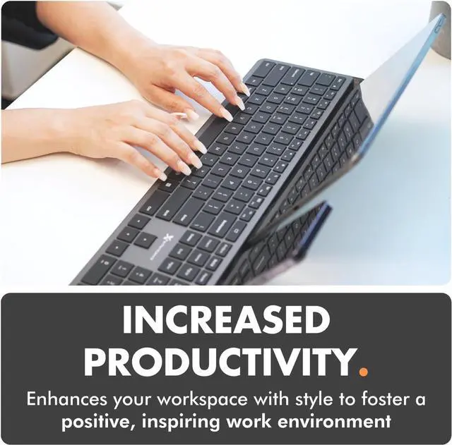 Alt view image 5 of 7 - X9 Full Size Bluetooth Keyboard with Phone Holder - Backlit Wireless Keyboard, Switch Multi Device, Quiet, Slim, Rechargeable, w/Copilot for iPhone, Tablet, PC, Mac, iPad, MacBook, iOS, Android - Gray