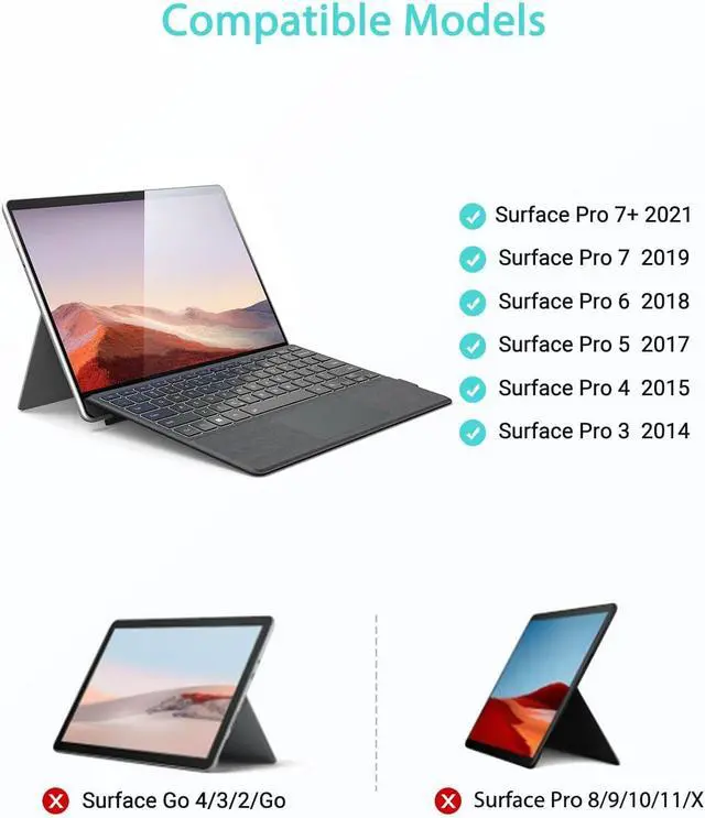 Alt view image 2 of 7 - Surface Pro Keyboard for Microsoft Surface Pro 7 Plus 7/6/5/4/3 12.3 inch, Wireless Type Cover with 7 Color Backlit, Bluetooth Ultra-Slim Portable Magnetic Keyboard with Trackpad, Rechargeable Battery