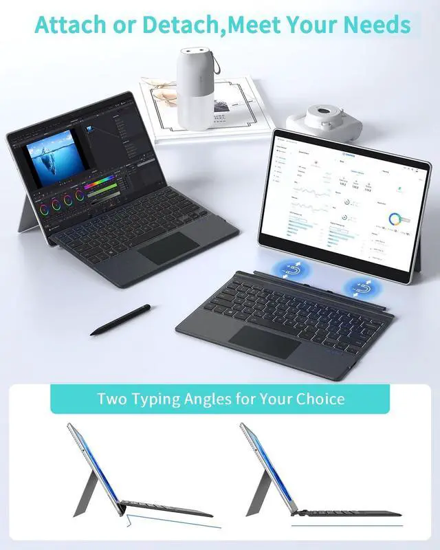 Alt view image 4 of 7 - Surface Pro Keyboard for Microsoft Surface Pro 7 Plus 7/6/5/4/3 12.3 inch, Wireless Type Cover with 7 Color Backlit, Bluetooth Ultra-Slim Portable Magnetic Keyboard with Trackpad, Rechargeable Battery