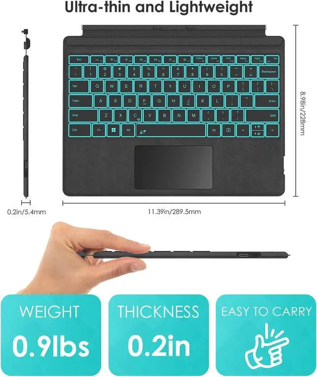 Alt view image 7 of 7 - Surface Pro Keyboard for Microsoft Surface Pro 7 Plus 7/6/5/4/3 12.3 inch, Wireless Type Cover with 7 Color Backlit, Bluetooth Ultra-Slim Portable Magnetic Keyboard with Trackpad, Rechargeable Battery