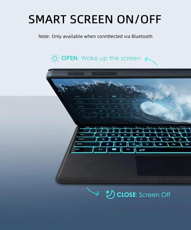 Alt view image 6 of 7 - Surface Pro Keyboard for Microsoft Surface Pro 7 Plus 7/6/5/4/3 12.3 inch, Wireless Type Cover with 7 Color Backlit, Bluetooth Ultra-Slim Portable Magnetic Keyboard with Trackpad, Rechargeable Battery