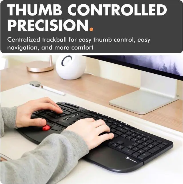 Alt view image 2 of 7 - X9 Performance Ergonomic Wireless Keyboard with Trackball - Rechargeable, Backlit, Built in Mouse Buttons - 2.4G Split Keyboard Wireless for Windows PC and Chrome - All in One Typing Solution
