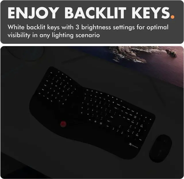 Alt view image 5 of 7 - X9 Performance Ergonomic Wireless Keyboard with Trackball - Rechargeable, Backlit, Built in Mouse Buttons - 2.4G Split Keyboard Wireless for Windows PC and Chrome - All in One Typing Solution