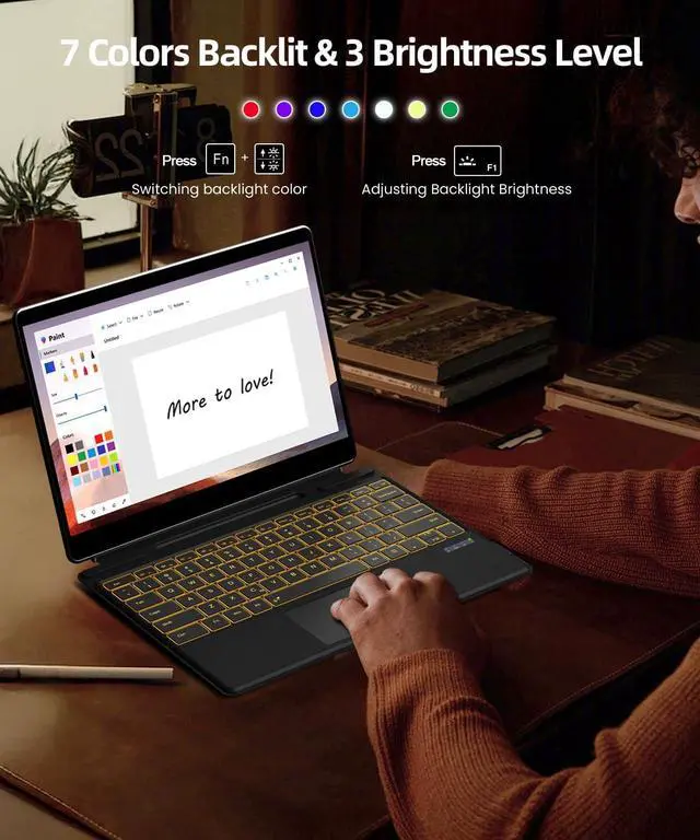 Alt view image 3 of 7 - Surface Pro Keyboard for Surface Pro 11/10/9/8/X, Surface Pro Bluetooth Type Cover with 7 Colors Backlit, Touchpad, Sleep/Wake Function, Pencil Holder, Rechargeable Battery