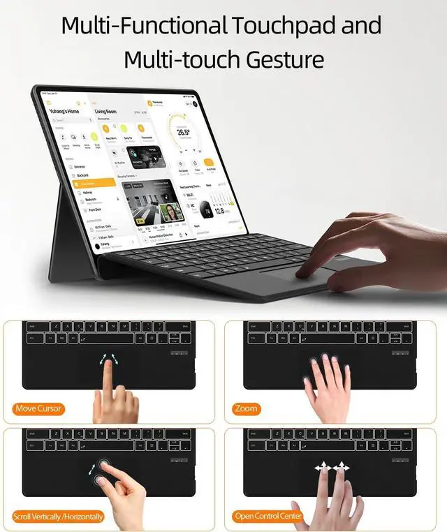 Alt view image 4 of 7 - Surface Pro Keyboard for Surface Pro 11/10/9/8/X, Surface Pro Bluetooth Type Cover with 7 Colors Backlit, Touchpad, Sleep/Wake Function, Pencil Holder, Rechargeable Battery