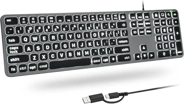 Main image of Backlit Wired Keyboard for Mac, Large Print Keyboard with Dual Interface, Full Size Slim Thin Computer Keyboards with Numeric Keypad Compatible with Apple MacBook Air/Pro, iMac, Mac Mini/Pro