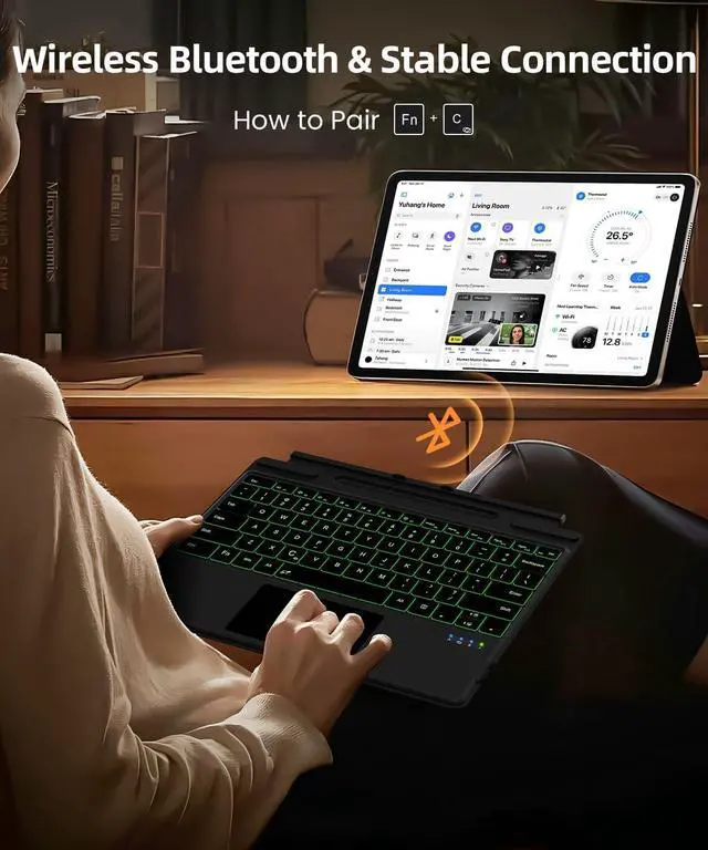 Alt view image 7 of 7 - Surface Pro Keyboard for Surface Pro 11/10/9/8/X, Surface Pro Bluetooth Type Cover with 7 Colors Backlit, Touchpad, Sleep/Wake Function, Pencil Holder, Rechargeable Battery