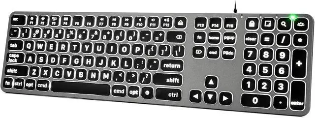 Alt view image 7 of 7 - Backlit Wired Keyboard for Mac, Large Print Keyboard with Dual Interface, Full Size Slim Thin Computer Keyboards with Numeric Keypad Compatible with Apple MacBook Air/Pro, iMac, Mac Mini/Pro
