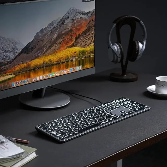 Alt view image 6 of 7 - Backlit Wired Keyboard for Mac, Large Print Keyboard with Dual Interface, Full Size Slim Thin Computer Keyboards with Numeric Keypad Compatible with Apple MacBook Air/Pro, iMac, Mac Mini/Pro