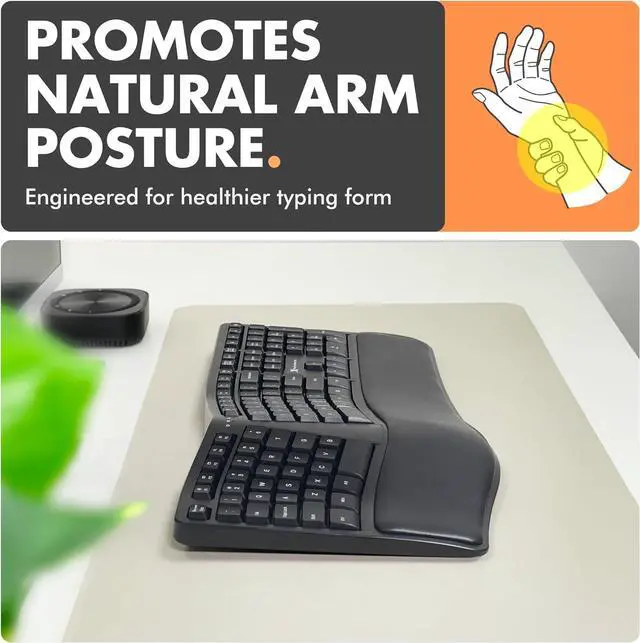 Alt view image 3 of 7 - X9 Wireless Ergonomic Keyboard - Split Keyboard with Cushioned Wrist Rest - Type Comfortably Longer - 110 Key Curved Ergo for Laptop, Desktop Computer PC, Surface, Chromebook, Notebook