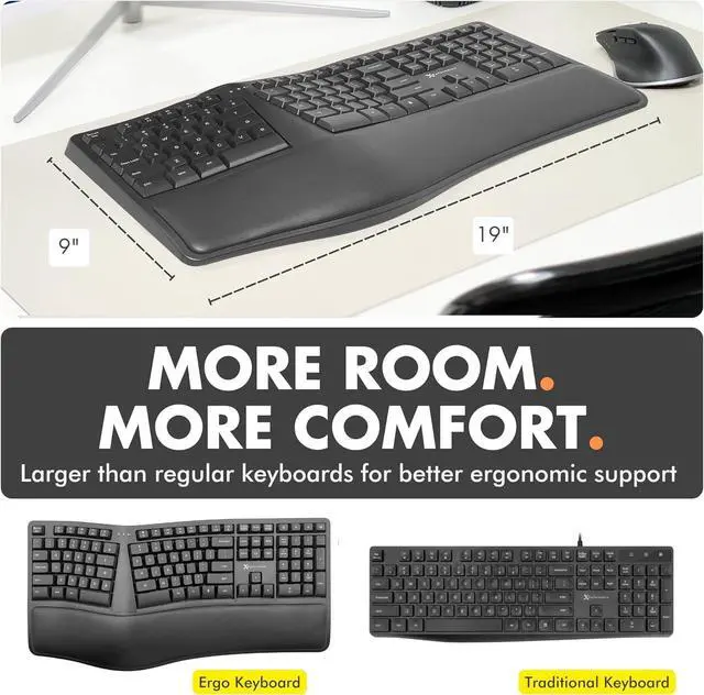 Alt view image 5 of 7 - X9 Wireless Ergonomic Keyboard - Split Keyboard with Cushioned Wrist Rest - Type Comfortably Longer - 110 Key Curved Ergo for Laptop, Desktop Computer PC, Surface, Chromebook, Notebook