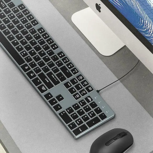 Alt view image 2 of 7 - Wired Backlit Keyboard for Windows/Mac,Aluminum Slim & Quiet Full Size Keyboards Light Up with USB A/USB C Dual Interface,Compatible with iMac,MacBook,iPad,Laptop,PC-Gray Black