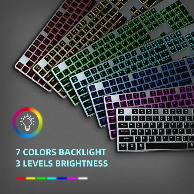 Alt view image 6 of 7 - Wired Backlit Keyboard for Windows/Mac,Aluminum Slim & Quiet Full Size Keyboards Light Up with USB A/USB C Dual Interface,Compatible with iMac,MacBook,iPad,Laptop,PC-Gray Black