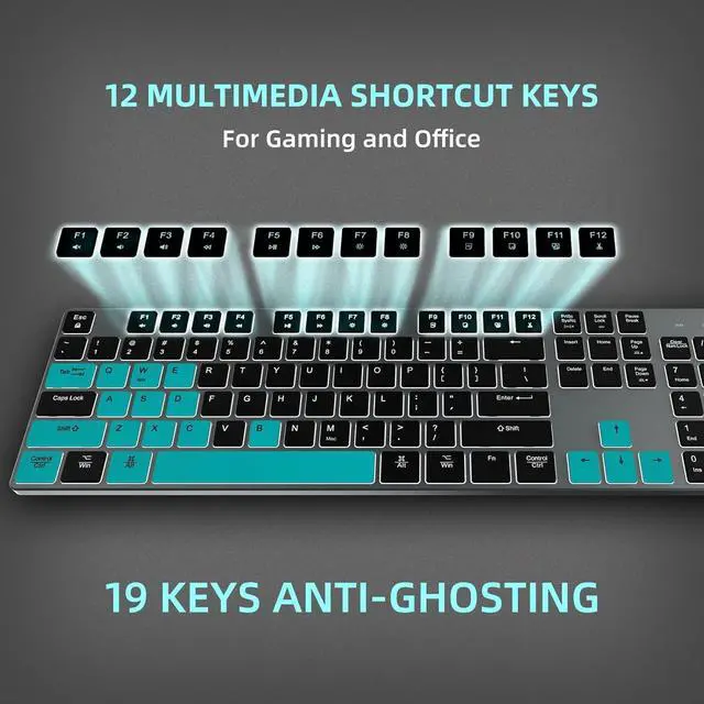 Alt view image 7 of 7 - Wired Backlit Keyboard for Windows/Mac,Aluminum Slim & Quiet Full Size Keyboards Light Up with USB A/USB C Dual Interface,Compatible with iMac,MacBook,iPad,Laptop,PC-Gray Black