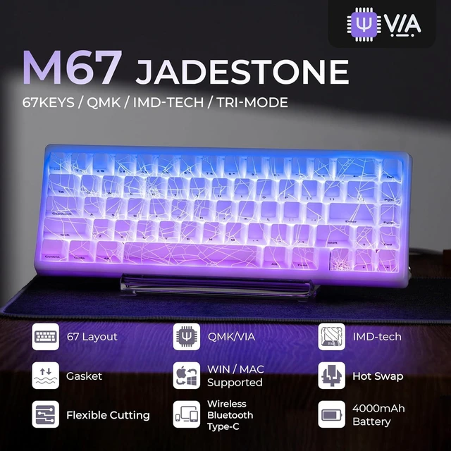Alt view image 2 of 7 - x XVX M67 Wireless 60% Percent Keyboard, QMK/VIA Gaming Keyboard, Tri-Mode Thocky Creamy Mechanical Key Board, Hot Swappable Gasket Mount RGB IMD Tech for Win/Mac, Spider Web Theme, White