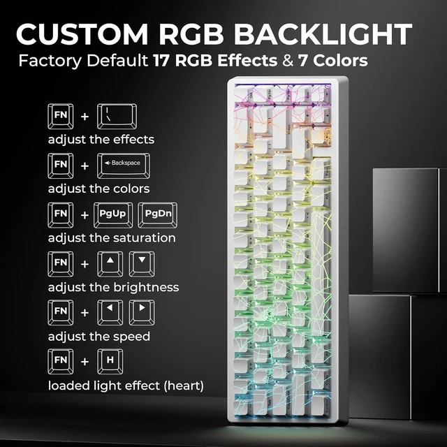 Alt view image 6 of 7 - x XVX M67 Wireless 60% Percent Keyboard, QMK/VIA Gaming Keyboard, Tri-Mode Thocky Creamy Mechanical Key Board, Hot Swappable Gasket Mount RGB IMD Tech for Win/Mac, Spider Web Theme, White